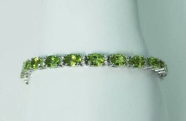 9 CT  Simulated Peridot  Tennis Women&#39;s Bracelet Gold Plated 925 Silver - £135.03 GBP