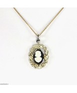 Cameo Pendant Necklace White on Black Twisted Silver Frame 19-inch Gold ... - $7.50