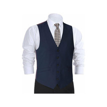 Men's RENOIR Vest Wool 140's Adjustable, Two Pockets 508-19 Navy Blue image 2