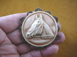 (CL54-27) HORSE RACE Stallion head mare CAMEO Brooch Pin Pendant I love horses - £29.40 GBP