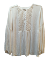 LOFT cream off-white long sleeve Small S Lace top keyhole sheer Peasant ... - $19.79