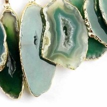Green Agate Raw Stone Slice Pendant Necklace - £19.29 GBP