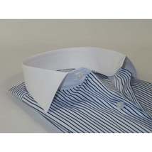 Men's Shirt MARCUZZI Turkey 100% Cotton Marc4 Navy Stripe White Collar and Cuffs image 2