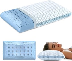 Memory Foam Pillows - Cooling Pillow for Pain Relief Sleeping White &amp; Blue) - £15.45 GBP