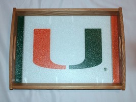 University of Miami Wooden Handled Serving Food Tray 18&quot;x13&quot; TV Tray Table - £15.81 GBP