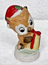 Vintage Big Eyed Owl Christmas Figurine Santa Hat Present Red Bow 3 inch... - $12.38
