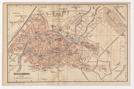 1895 Original Antique Map Of German Strasbourg Strassburg Alsace Germany France - £18.58 GBP