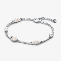 Pandora treated freshwater cultured pearl station chain bracelet in silver - - £111.68 GBP