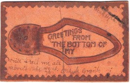 Postcard Leather Greetings From The Bottom Of My Shoe - $8.91