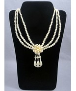 1990's 3-Strand Faux Pearl Necklace Stationary Cluster Pendant Teardrop Dangles