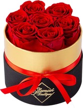 Forever Flowers Round Box 7 Piece Preserved Roses That Last a Year for D... - $58.13