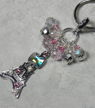 Eiffel Tower Paris Keychain Crystal Beaded Handmade Split Key Ring Pink New - $19.79