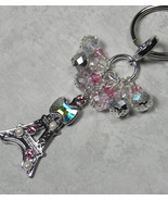 Eiffel Tower Paris Keychain Crystal Beaded Handmade Split Key Ring Pink New - £15.56 GBP