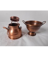 Lot of 2 Vintage Dollhouse Miniature Copper Brass Kettle Lid 2 Handled C... - £15.87 GBP