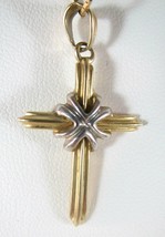 14k Yellow &amp; White Gold Cross Pendant on 24&quot; Italian 14k Gold Chain Necklace - £287.70 GBP