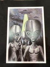 Roswell Gray Aliens UFO X Files Cartoon Characters Print signed by artist Frank - £14.94 GBP