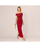 ADRIANNA PAPELL OFF SHOULDER DRESS WITH FLORAL EMBELLISHMENT IN CRANBERR... - $270.30 CAD