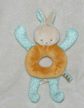 Bunnies By The Bay 9&quot; Stuffed Plush Blue Polka Dot Orange Baby Ring Rattle Toy - £15.56 GBP