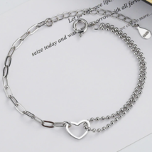 Love Heart Paper Clip and Beaded Chain Bracelet Sterling Silver - £10.38 GBP
