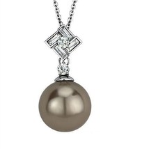 16 Inch High Polish Stainless Steel Imitation Pearl Pendant Necklace TK316 - $14.25