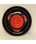 Black &amp; Red Ceramic Margarita Salt Dish with Chili Peppers - 6 1/4 inch ... - £12.75 GBP