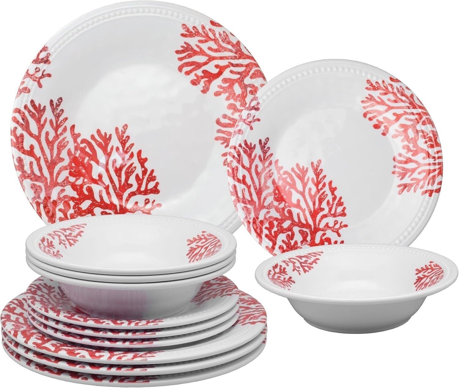 12-Piece Red Coral Melamine Dinnerware Set - Service for 4 - $72.00