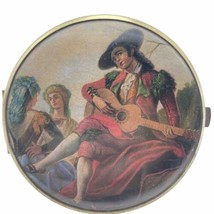 Vintage Double Mirrored Compact 3&quot; Round Gold 1950s Musician Art Western... - £17.46 GBP