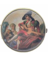 Vintage Double Mirrored Compact 3&quot; Round Gold 1950s Musician Art Western... - $30.44 CAD