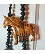 Chunky Zebra Necklace Carved Wood Brown Beaded 30 Inch African - $32.71