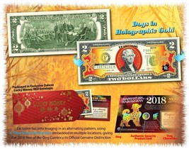 USA $2 Dollar Bill 2018 Chinese New Year Of THE DOG Gold Hologram Certificated - £14.54 GBP