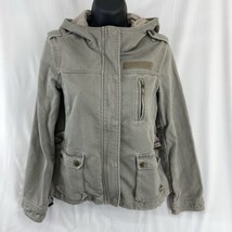 Q Gia Cropped  Women&#39;s Size S Green Denim Utility Hooded Jacket Full Zip... - £22.40 GBP