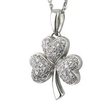 14k White Gold Plated 0.53ct Real Moissanite Shamrock Pendant Necklace 18&quot; Chain - £84.05 GBP
