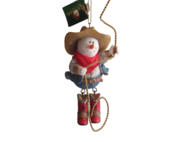 Kurt Adler Cowboy Snowman Rope Lasso Dangle Boots Western Hat Resin Ornament 8&quot; - £8.26 GBP