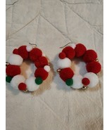 Christmas Wreath &amp; Pompom Ball Earrings Multi Colour Ladies/ Girls Xmas ... - €12,86 EUR