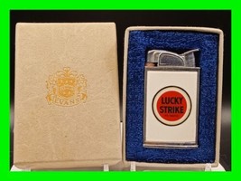 Elusive Vintage UNFIRED 1940&#39;s Evans Lucky Strike Ad Spitfire Lighter w/Box Rare - £194.68 GBP