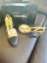 Chanel Gold And Black Size 38 Or Size 7.5 Shoe /sandal Original Box 3.5”... - £278.22 GBP