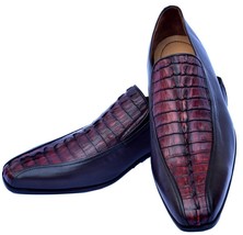 Royal Reddish Brown Horn Back Tail Moccasin Real Crocodile Leather Party Shoes - £321.28 GBP
