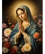 The Virgin Mary Prays Surrounded by Flowers Christian Poster Print - €23,15 EUR