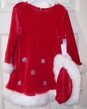 NWT Bonnie Baby Girl&#39;s Sparkly Red Beaded Mrs. Santa Dress &amp; Cap Set, 18M, $40 - £11.81 GBP