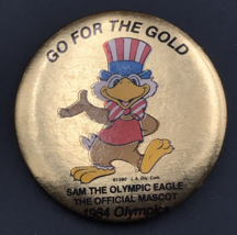 1984 Los Angeles LA Olympics Sam the Eagle Mascot Gold Round Pin 1.75&quot; P... - £5.23 GBP