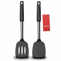 2 Pack Spatulas, Solid &amp; Slotted Silicone Spatula Set, Stainless Steel Handle Co - £14.96 GBP