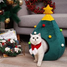 Festive Feline Christmas Tree Cat Bed - Cozy Holiday Retreat For Your Cat - £34.48 GBP+