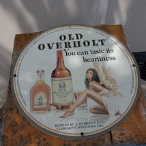 Vintage Old Overholt Kentucky Straight Rye Whiskey Porcelain Gas &amp; Oil Sign - £98.86 GBP