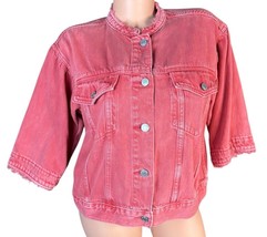 GAP Womens 2/3 Bell Sleeve Fringe Trim Faded Red Denim Jean Jacket Boho ... - $24.74
