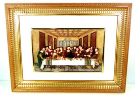 Lord Jesus Christ The Last Supper Ceramic Hard Plastic Framed Portrait Gold Edge - $27.72