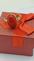 Natural 6 Ct Oval Cut Red Italian Coral 14K Yellow Gold Wedding Ring for Woman - £623.53 GBP