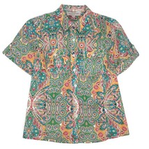 Jones New York Sport Blouse Size PM Button Front Short Sleeve Collared Multicolo - £10.18 GBP