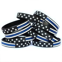 Two Hundred Stars and Stripes Flag with Thin Blue Line Wristband Bracelets - $97.89