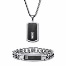 American Exchange Men&#39;s Black Ion-Plated Stainless Steel Dog Tag Necklac... - $39.59