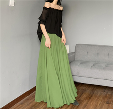 OLIVE GREEN Full Length Chiffon Skirt Summer Beach Chiffon Maxi Skirts Plus Size image 4